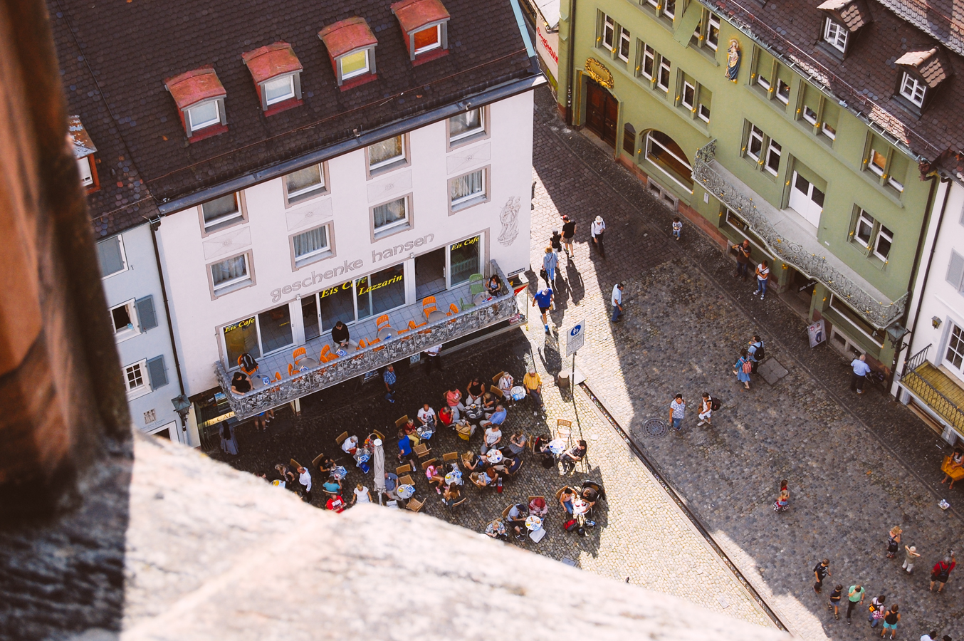 Looking down onto the main square of Freiburg
